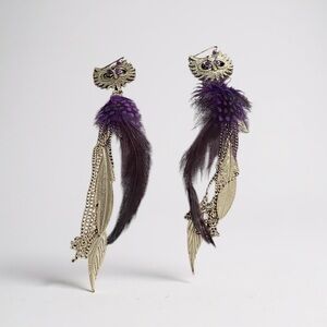 Elegant Purple Feather Owl Earrings